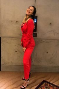 Belinda Bencic red suit